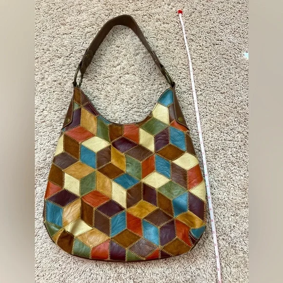 Hobo boho patchwork hippie purse 13x23 vinyl but so soft, only used one time. - Picture 3 of 6